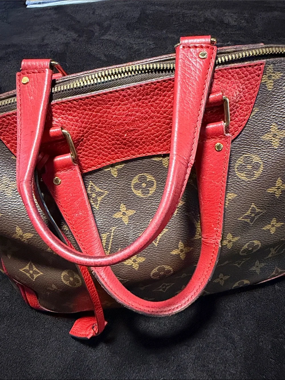 Louis Vuitton Monogram Satchel with Red Trim